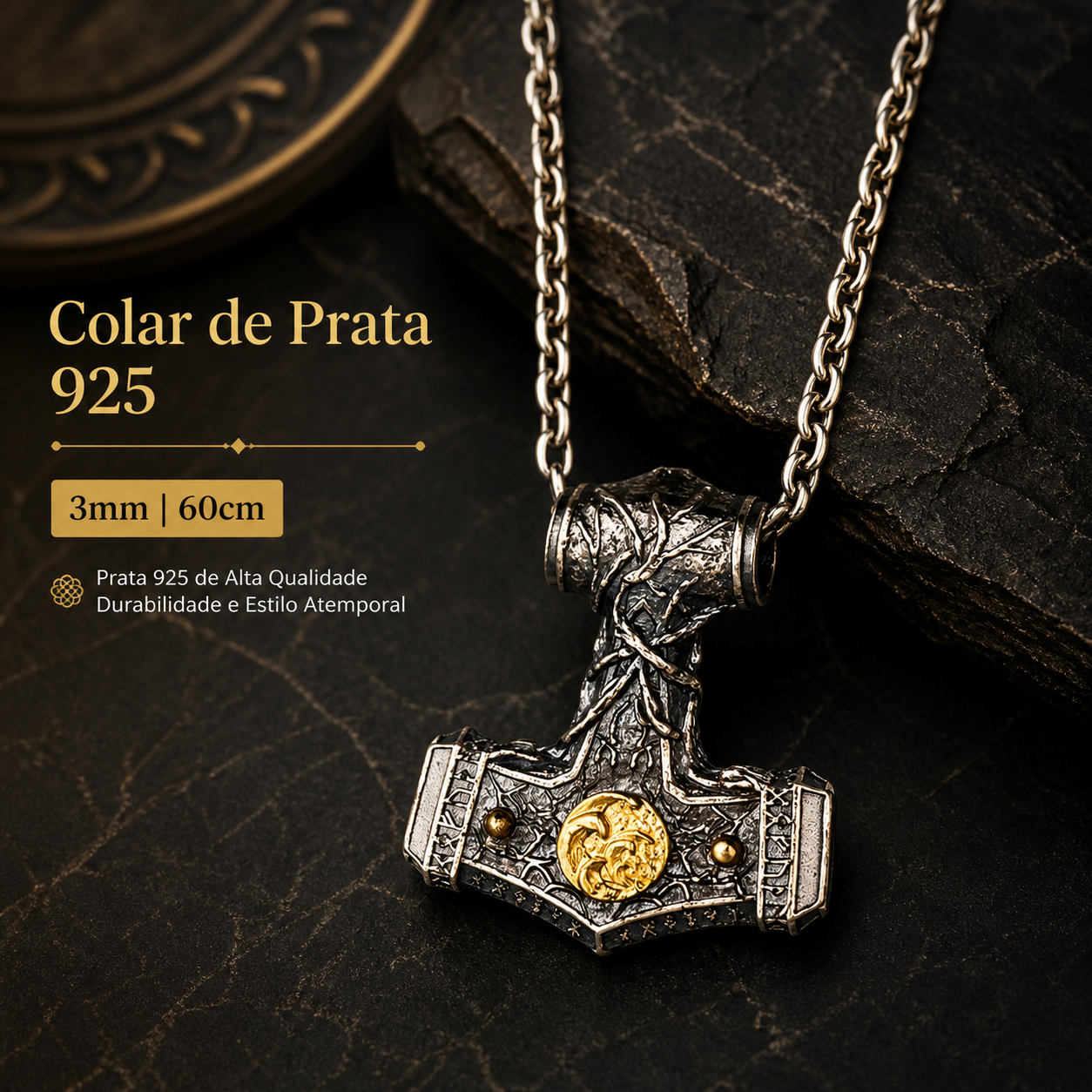 Colar Mjölnir Ancestral – Força de Yggdrasil em Prata 950