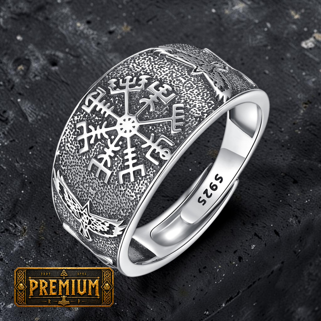 Anel Vegvísir dos Corvos – Prata S925