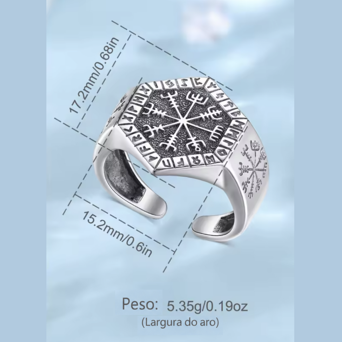 Anel Vegvísir do Navegante – Prata S 925