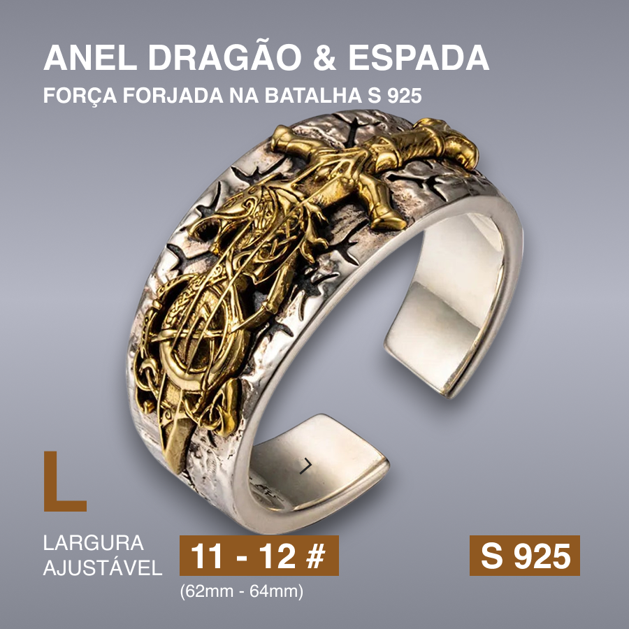 Anel Dragão & Espada – Força Forjada na Batalha S 925