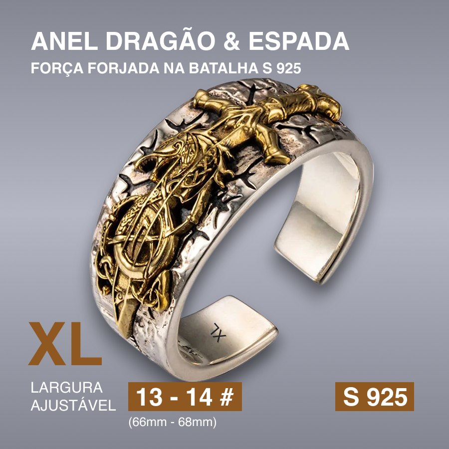Anel Dragão & Espada – Força Forjada na Batalha S 925