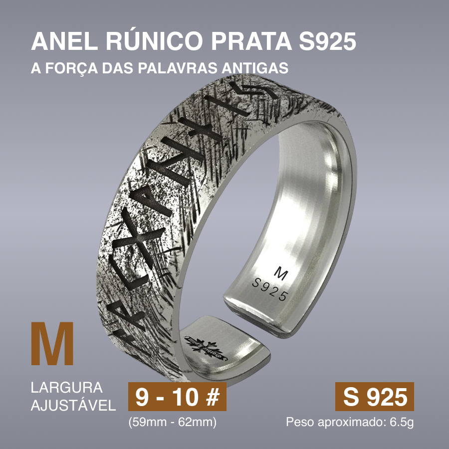 Anel Rúnico Prata S925 – A Força das Palavras Antigas