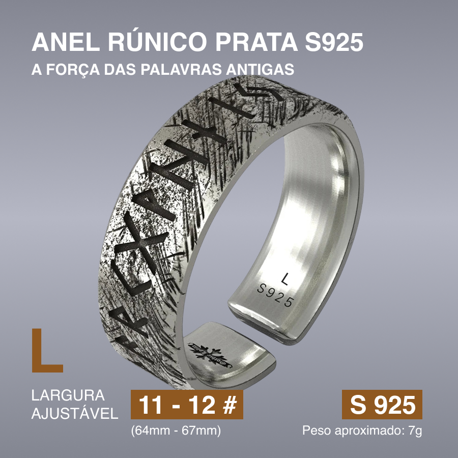 Anel Rúnico Prata S925 – A Força das Palavras Antigas