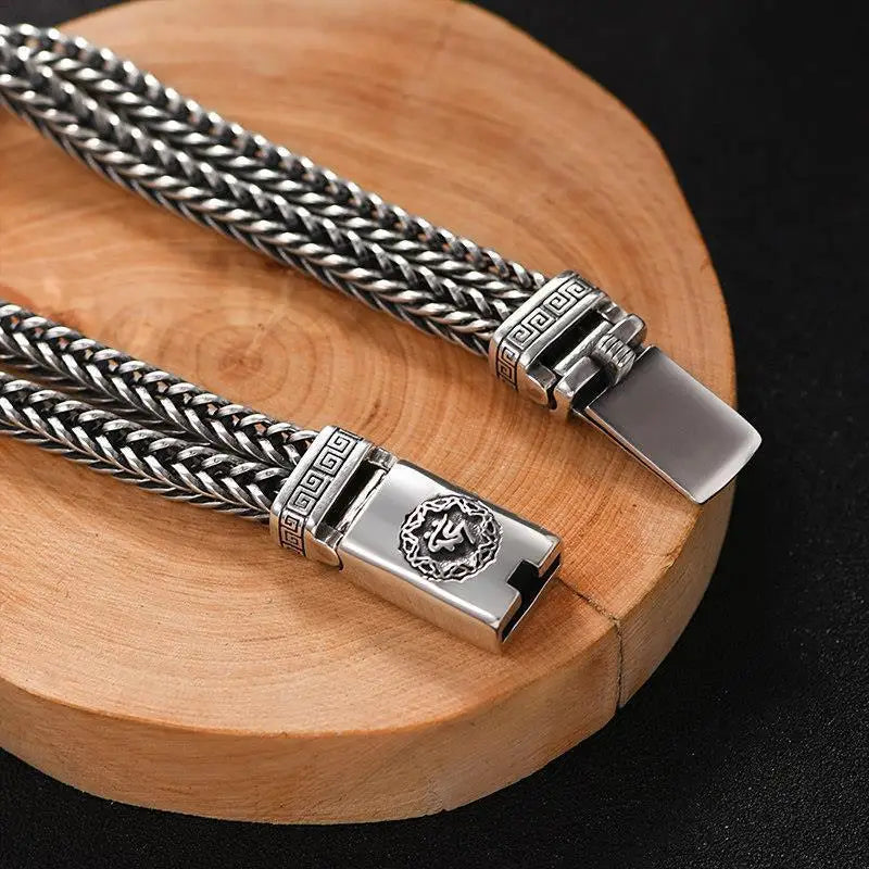Bracelete Dupla Corrente — Fecho Medalhão em Prata S925