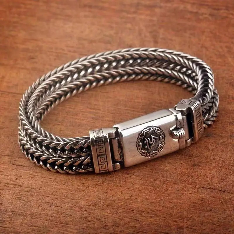 Bracelete Dupla Corrente — Fecho Medalhão em Prata S925