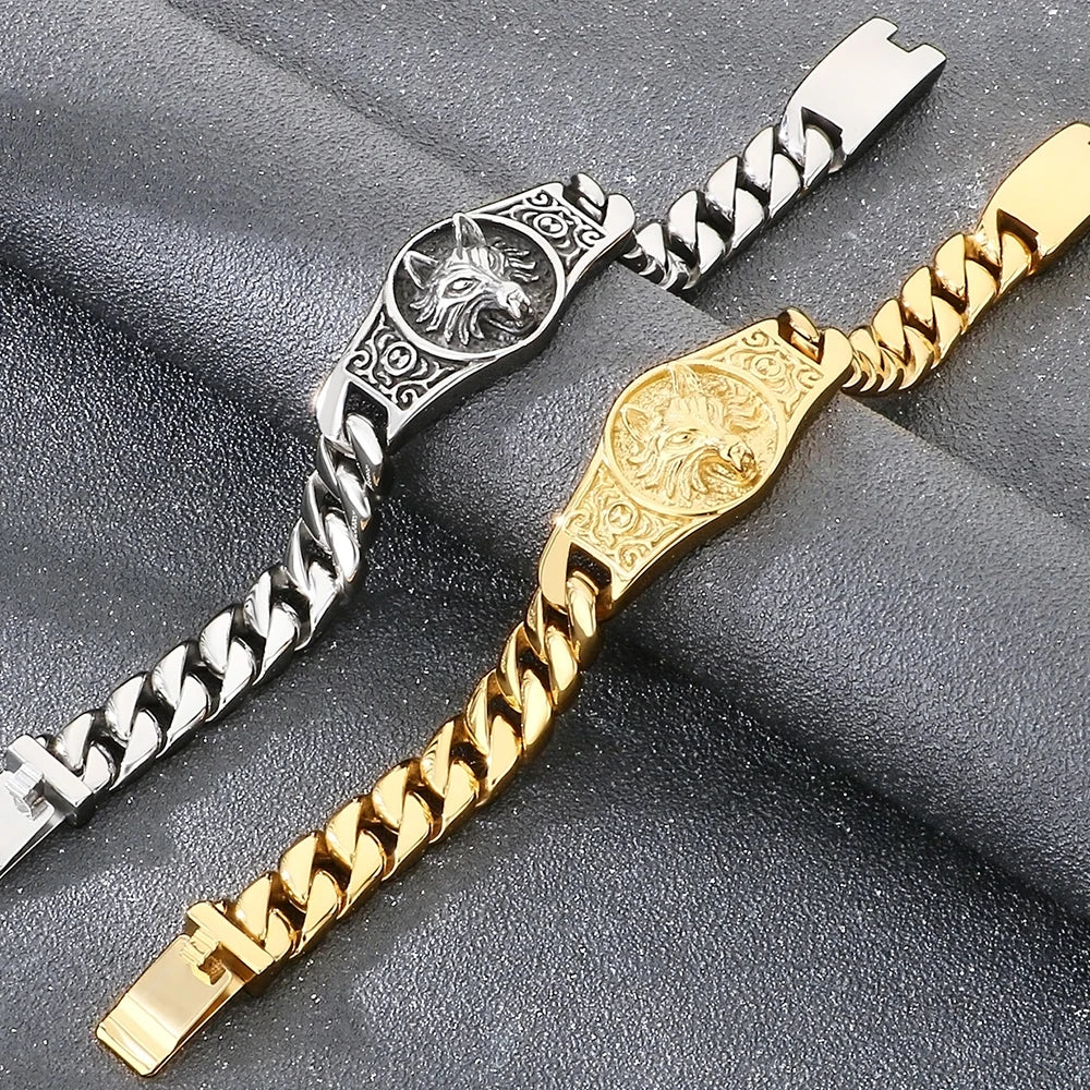 Bracelete Fenrir – Lobo Nórdico em Aço Inoxidável