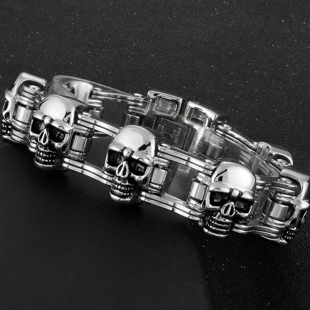 Bracelete Hela – Caveiras em Aço Inoxidável