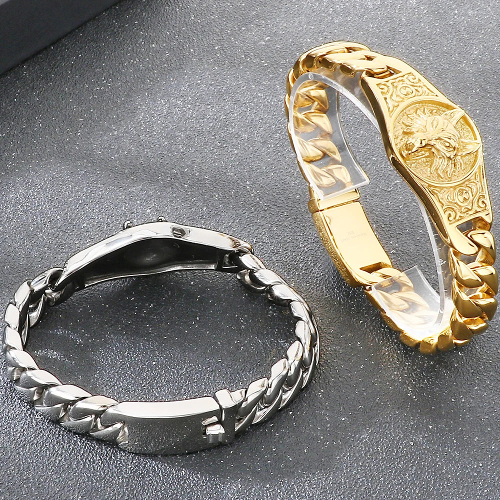 Bracelete Fenrir – Lobo Nórdico em Aço Inoxidável