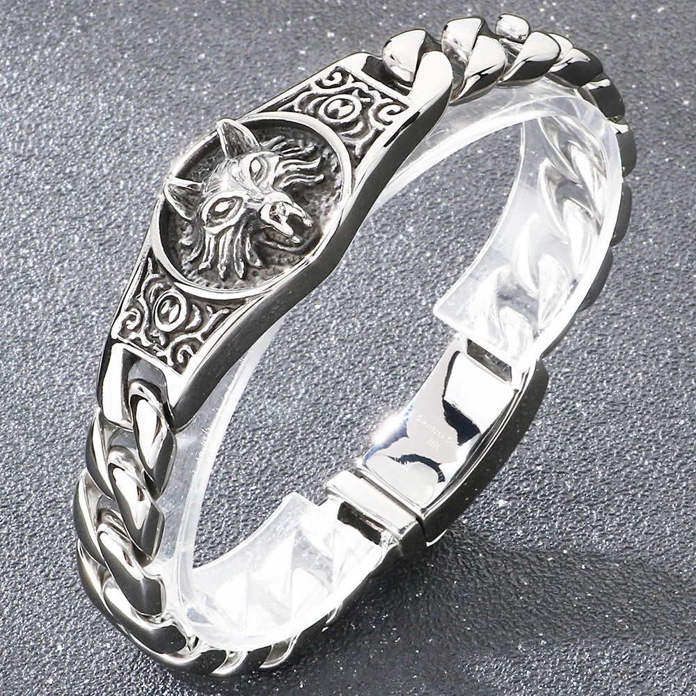 Bracelete Fenrir – Lobo Nórdico em Aço Inoxidável