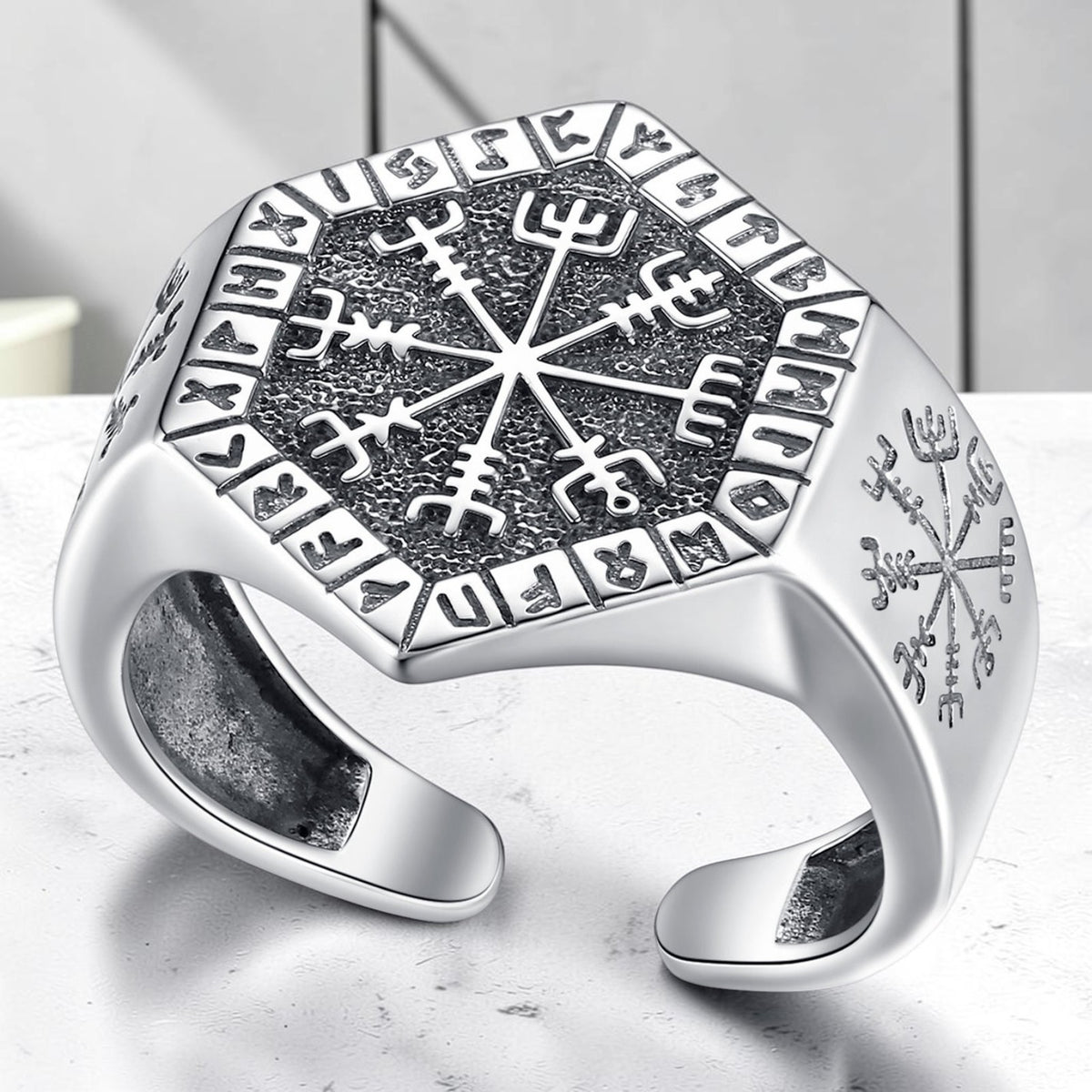 Anel Vegvísir do Navegante – Prata S 925