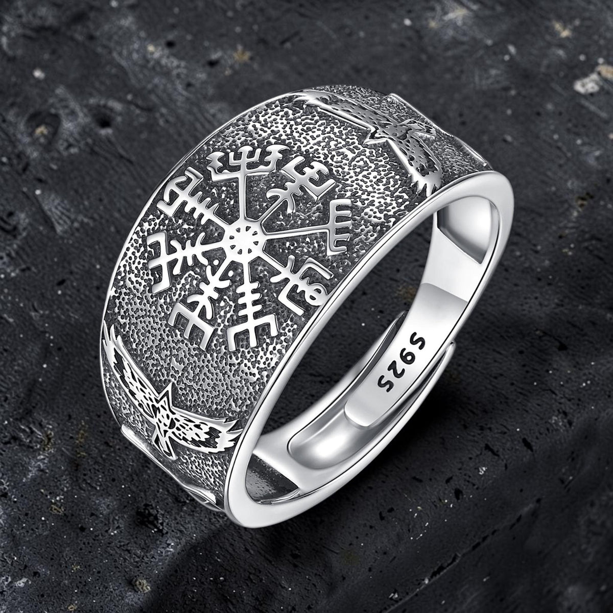 Anel Vegvísir dos Corvos – Prata S925