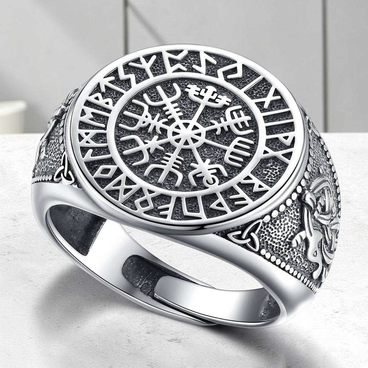 Anel Vegvísir dos Nove Mundos – Prata S925