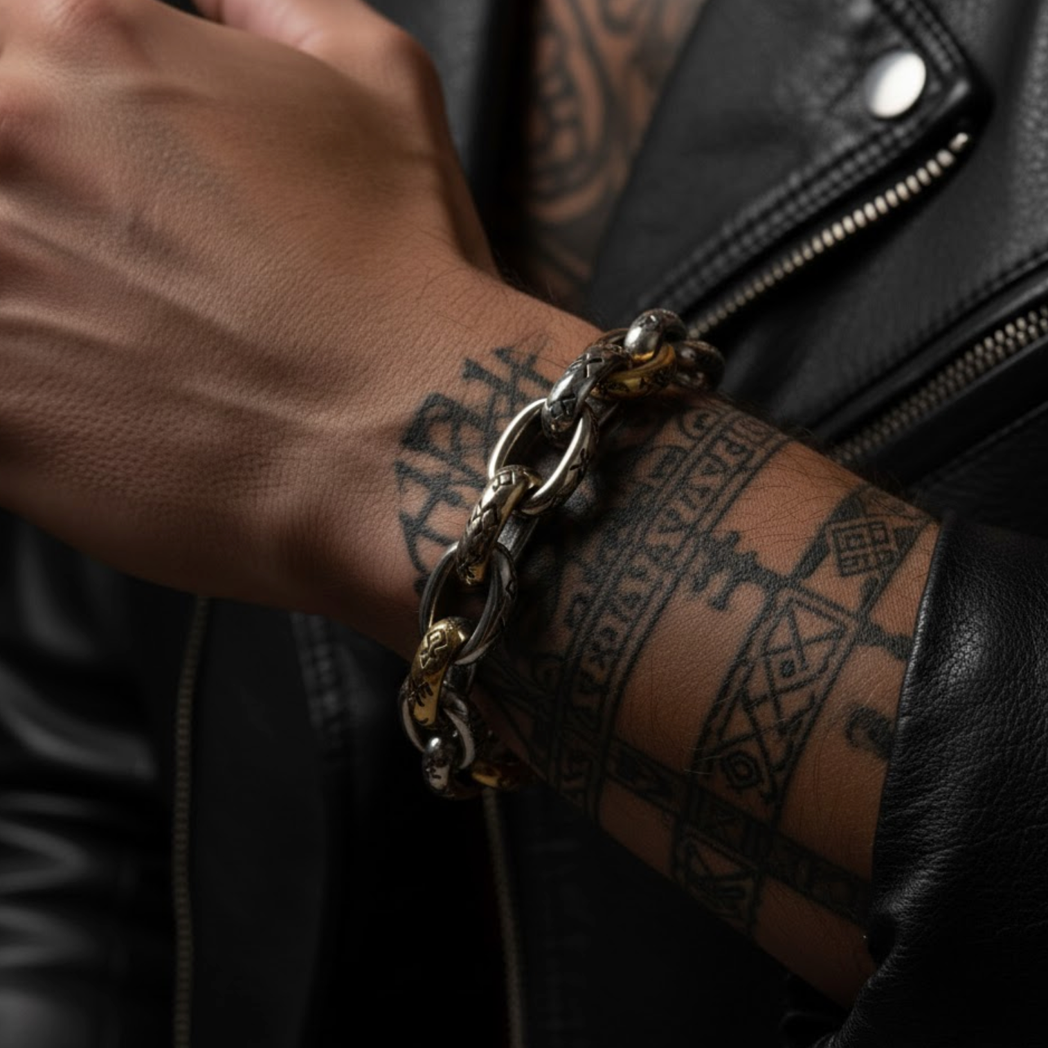 Bracelete Runas – Elo dos Nove Reinos em Prata Esterlina 925