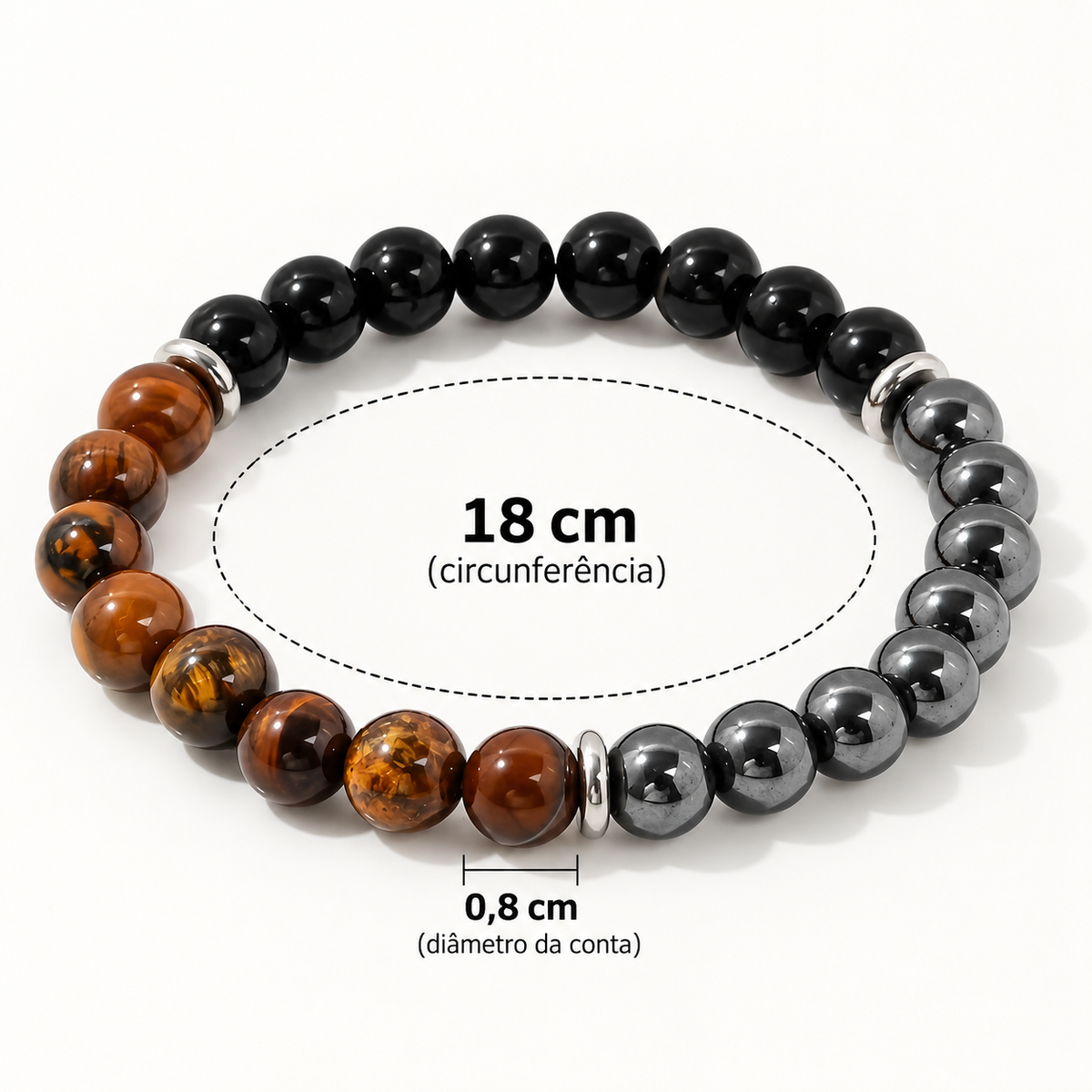 Bracelete Tríade — Olho de Tigre, Obsidiana e Hematita