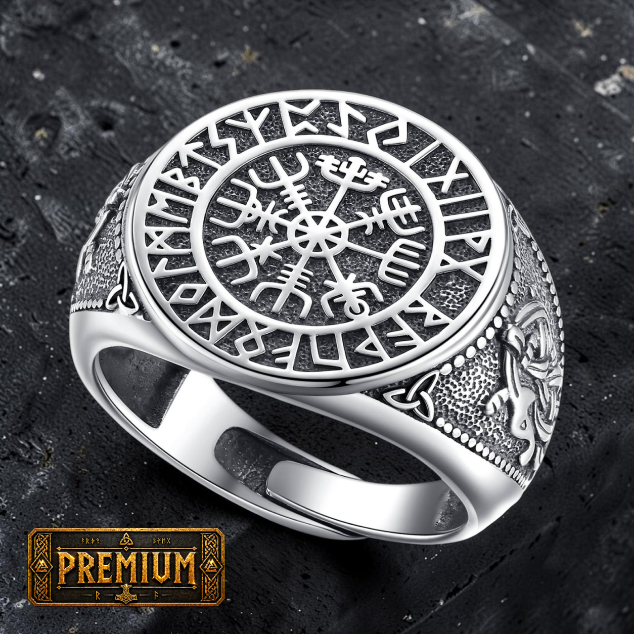 Anel Vegvísir dos Nove Mundos – Prata S925