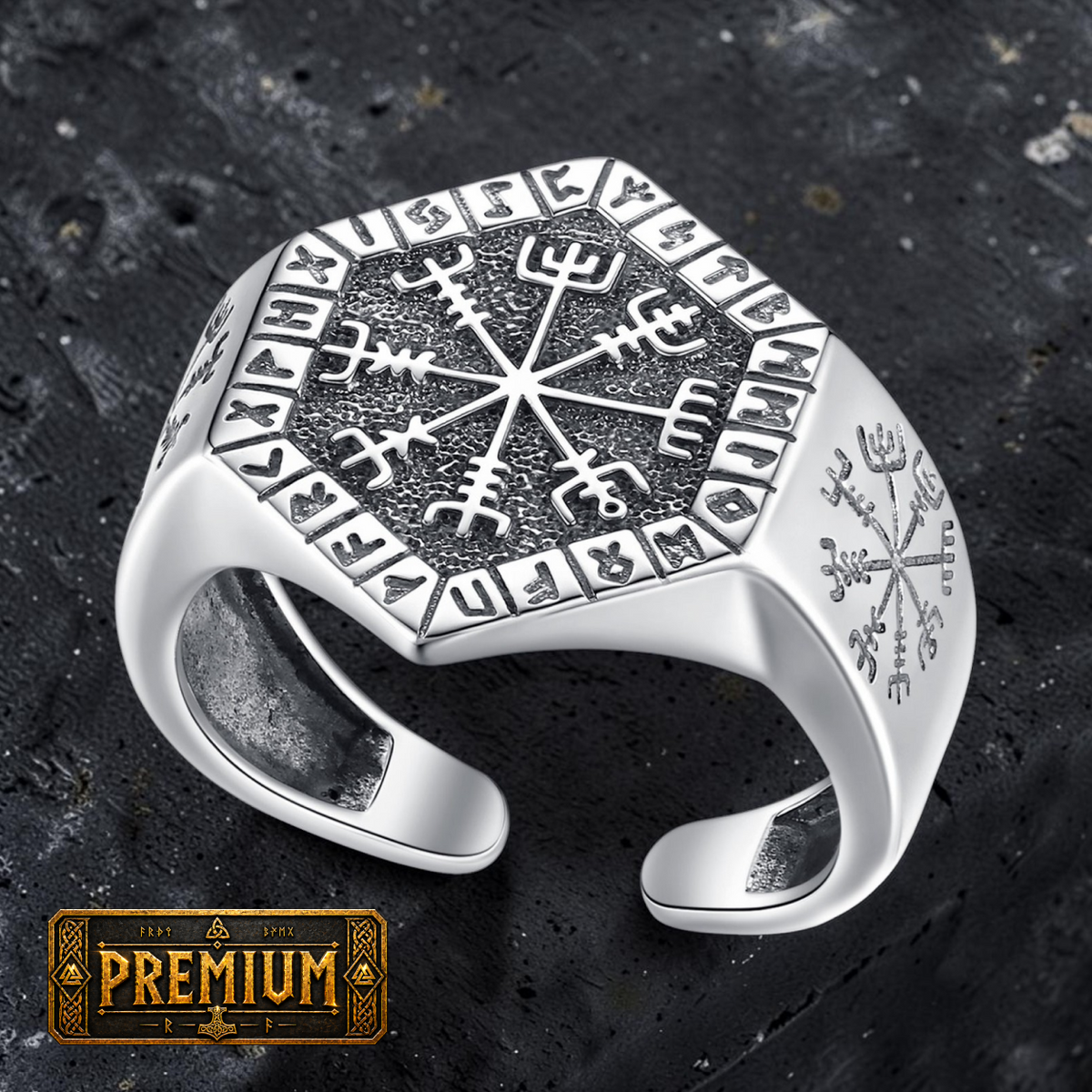 Anel Vegvísir do Navegante – Prata S 925