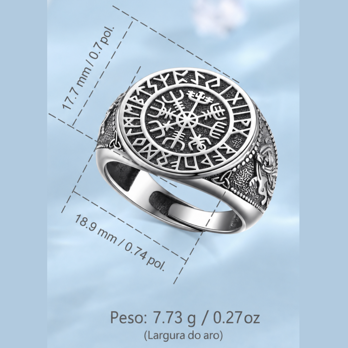 Anel Vegvísir dos Nove Mundos – Prata S925
