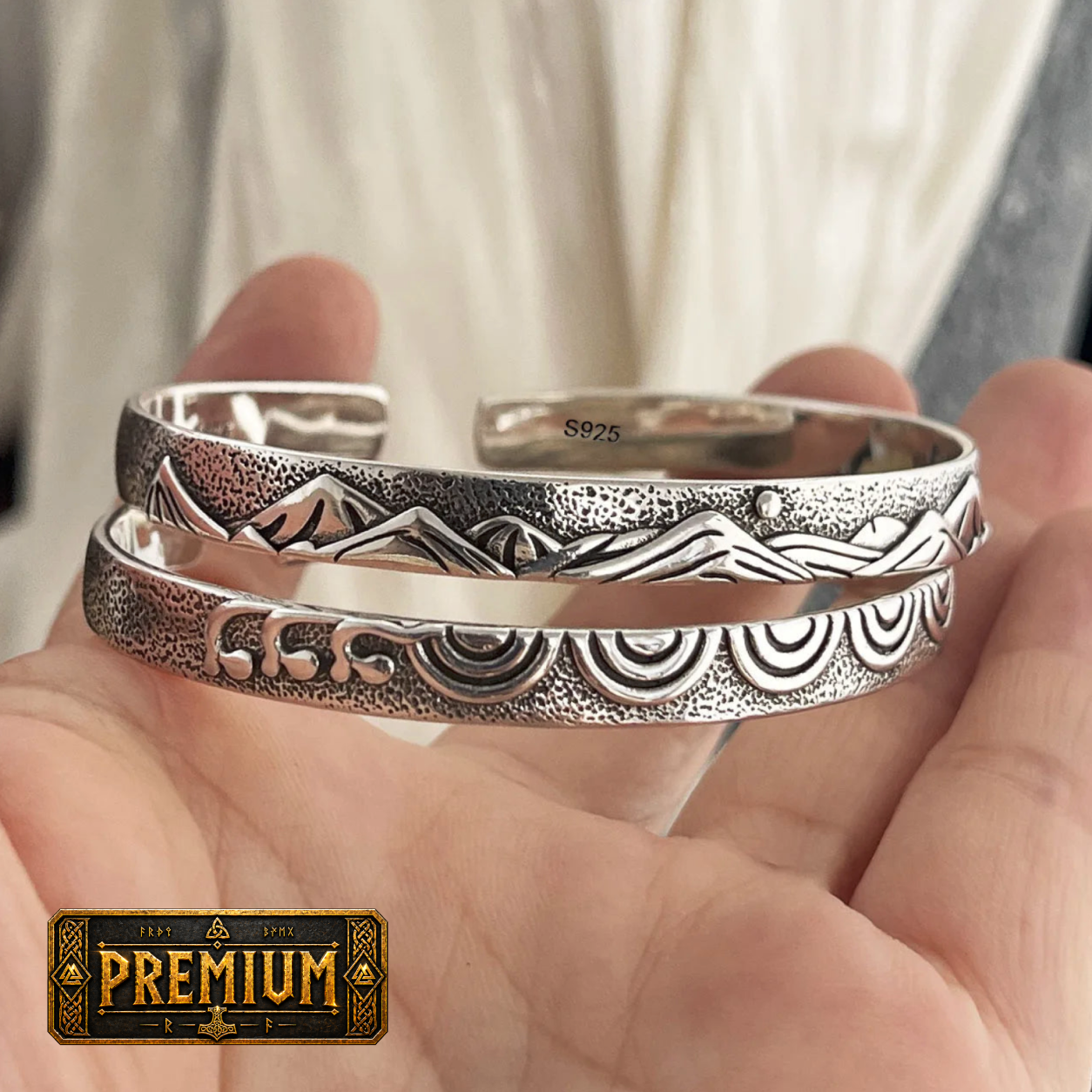 Bracelete Abertura Montanha — Prata S925 Oxidada
