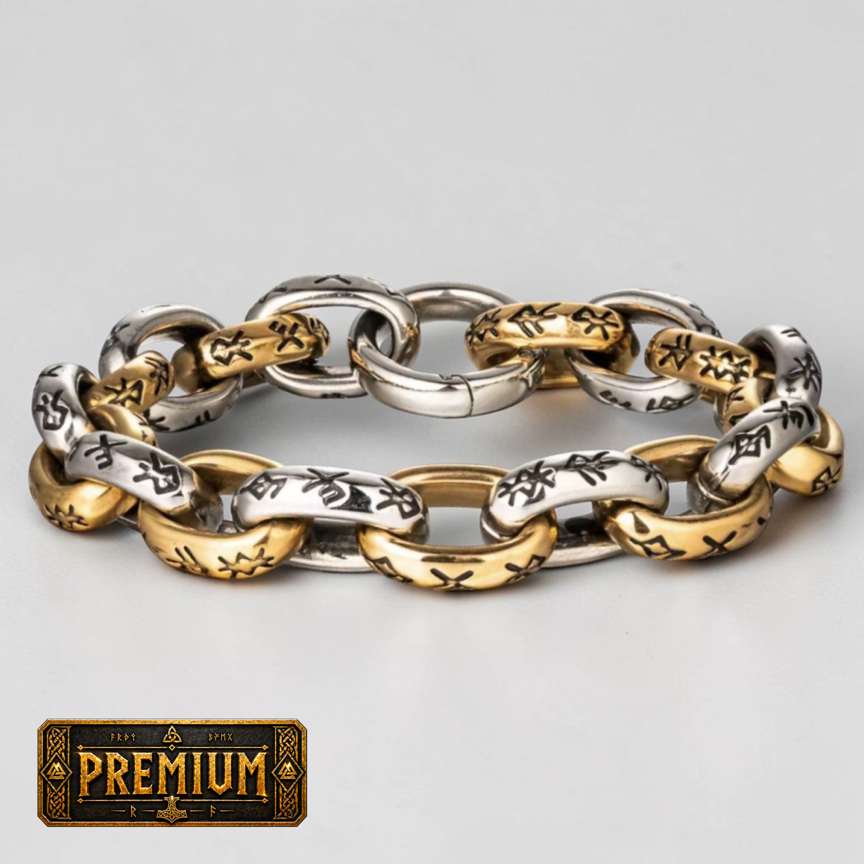 Bracelete Runas – Elo dos Nove Reinos em Prata Esterlina 925