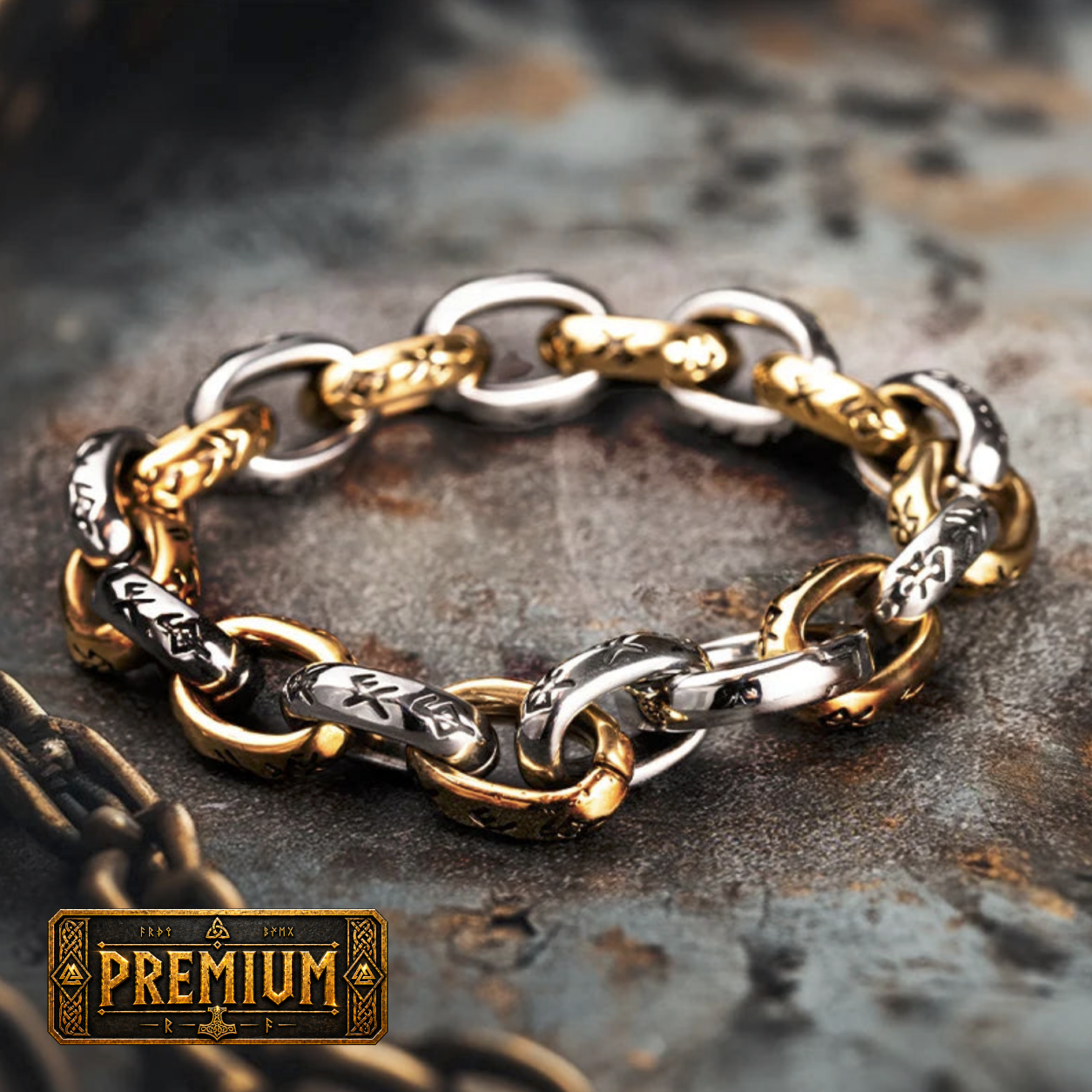 Bracelete Runas – Elo dos Nove Reinos em Prata Esterlina 925