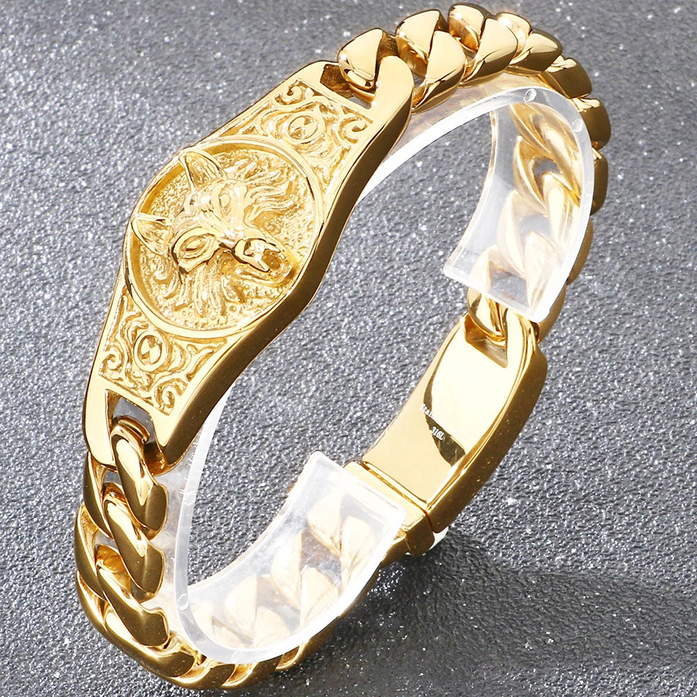 Bracelete Fenrir – Lobo Nórdico em Aço Inoxidável