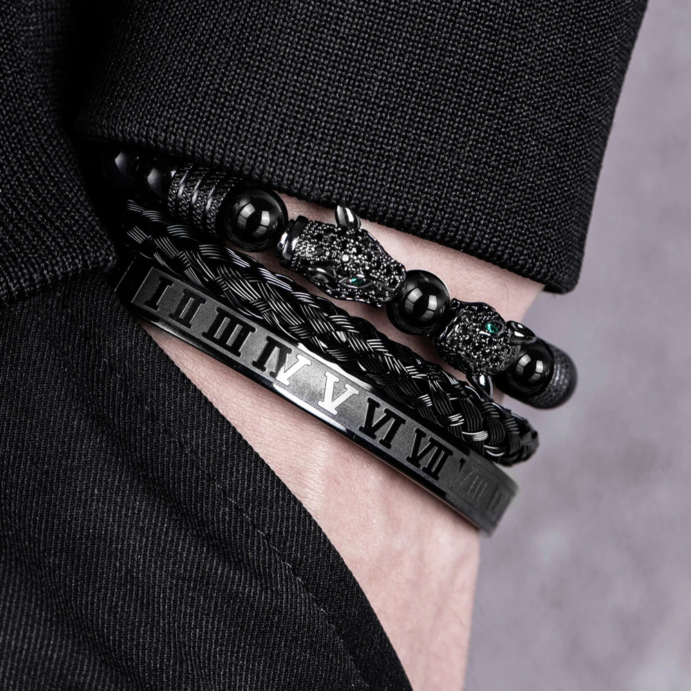 Braceletes Ágata Negra — Conjunto Premium