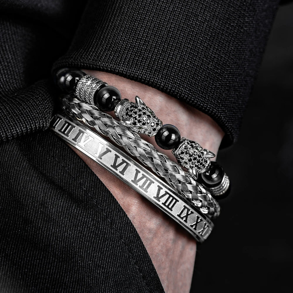 Braceletes Ágata Negra — Conjunto Premium