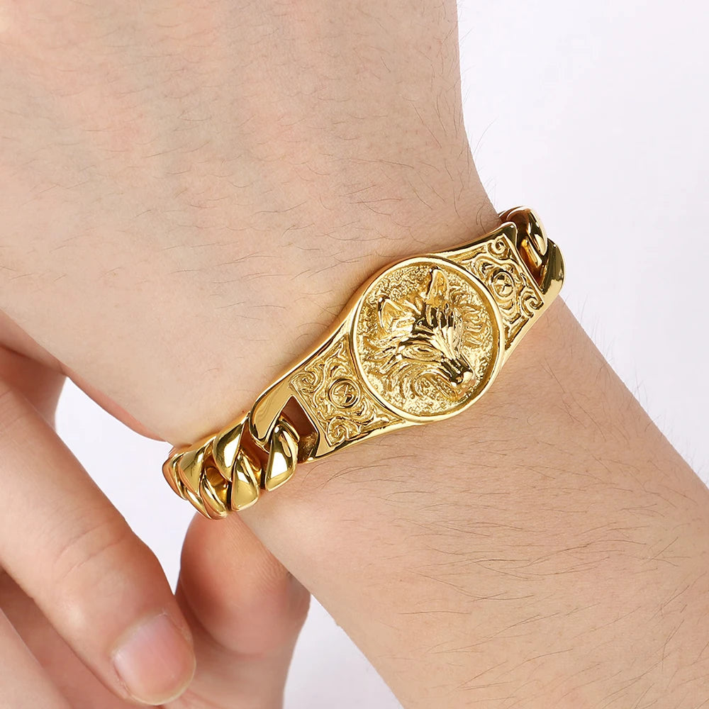 Bracelete Fenrir – Lobo Nórdico em Aço Inoxidável