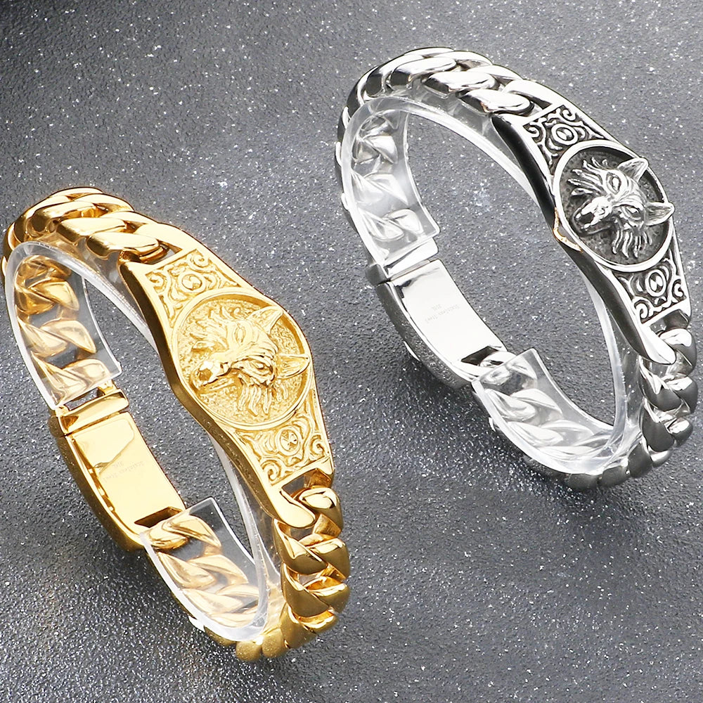 Bracelete Fenrir – Lobo Nórdico em Aço Inoxidável