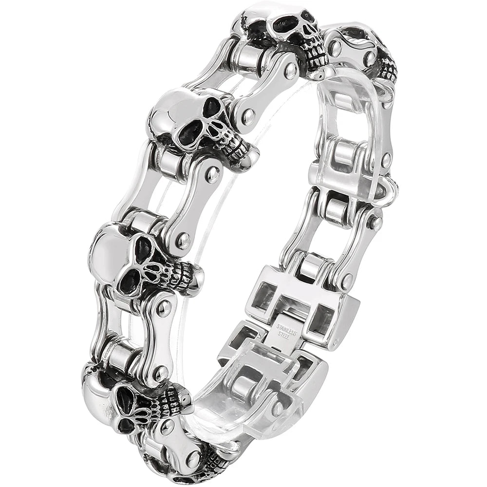 Bracelete Hela – Caveiras em Aço Inoxidável