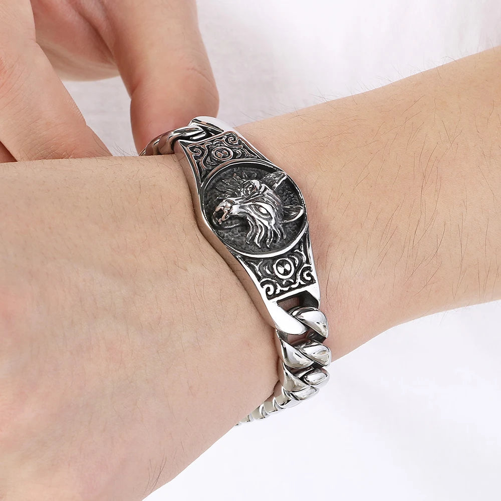 Bracelete Fenrir – Lobo Nórdico em Aço Inoxidável