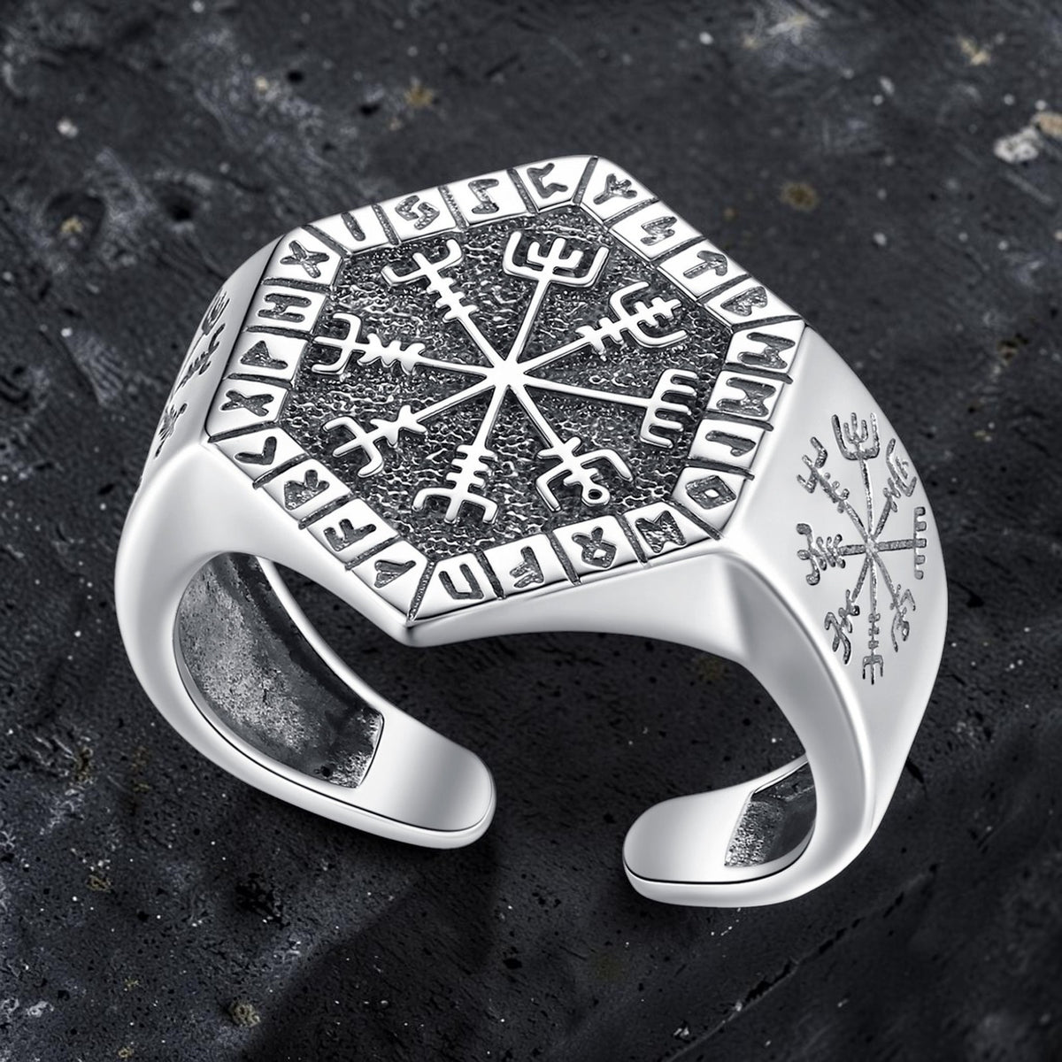 Anel Vegvísir do Navegante – Prata S 925