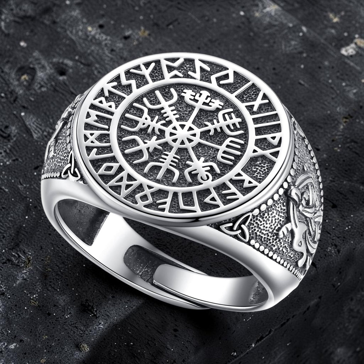 Anel Vegvísir dos Nove Mundos – Prata S925